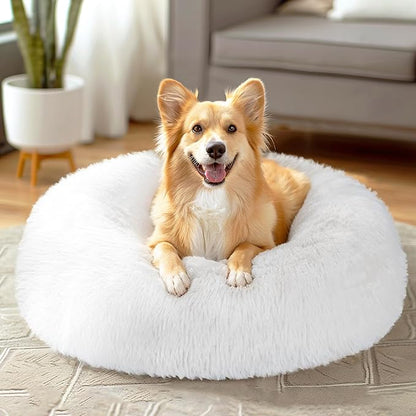 Veehoo Calming Dog Bed for Large Medium Dogs 45 lbs 30", White