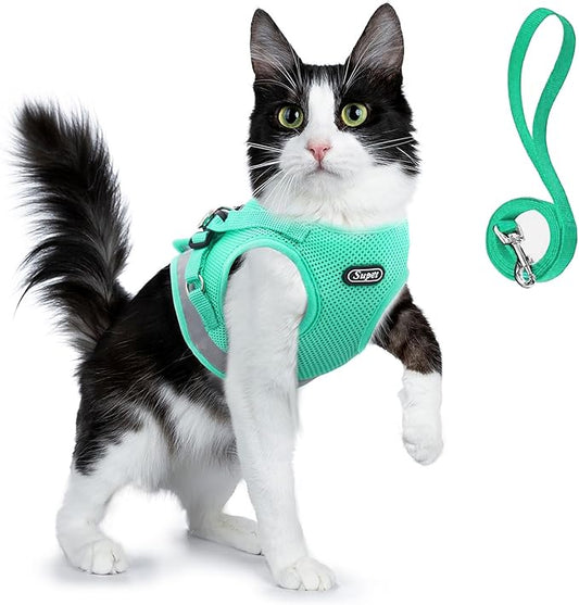 Supet Cat Harness and Leash Set for Walking Cat and Small Dog Harness Soft Mesh Harness Adjustable Cat Vest Harness with Reflective Strap Comfort Fit for Pet Kitten Puppy Rabbit