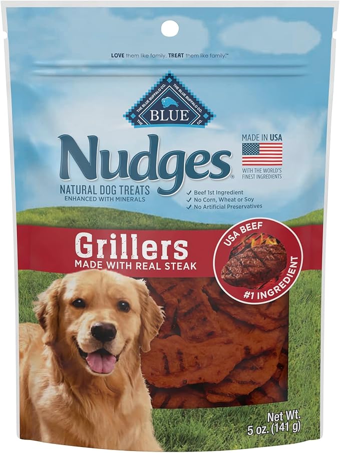 Blue Buffalo Nudges Grillers Natural Dog Treats, Made in the USA with Real Steak, 5-oz. Bag