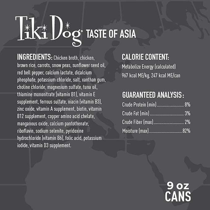 Tiki Dog Taste of The World Wet Dog Food, Asia Chicken & Snow Peas Stir Fry, 9 oz. Cans (8 Count)