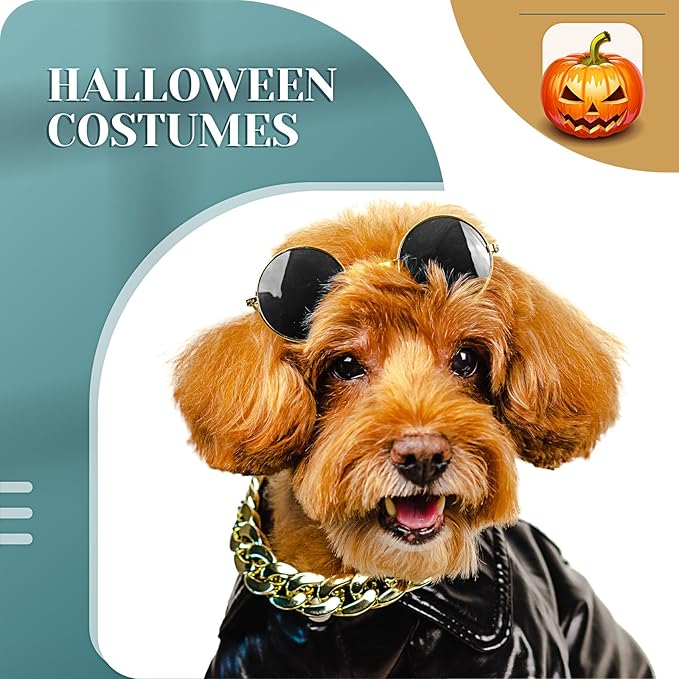 Dog Sunglasses Retro Pet Glasses Doll Glasses Classic Round Dog Glasses Metal Cat Puppy Eye Wear Hippie Costumes for Cats and Dogs