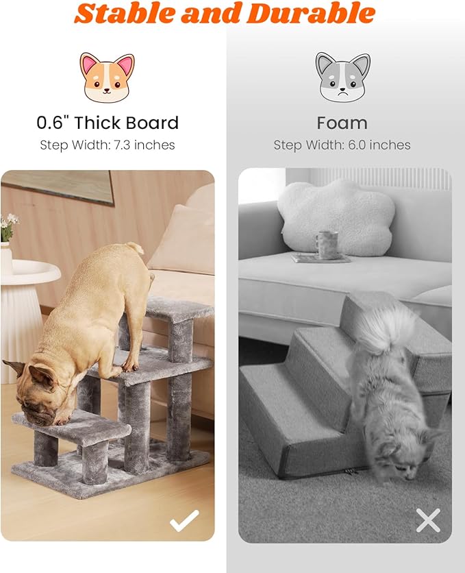 Pawque Dog Stairs for Small Dogs Old Cats 3 Combination 3 Steps-Grey