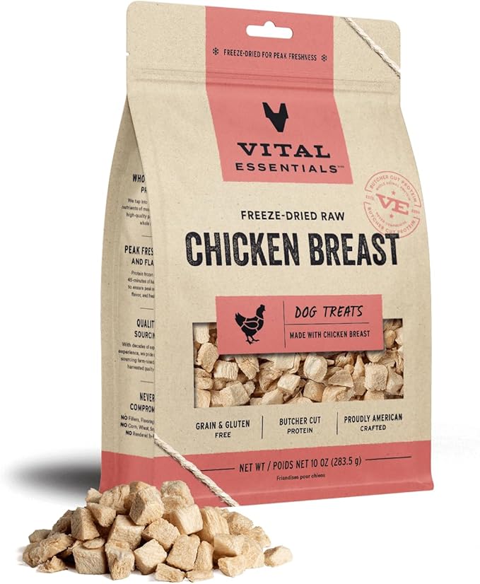 Vital Essentials Freeze Dried Raw Single Ingredient Dog Treats, Chicken Breast, 10 oz