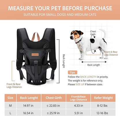 Lekereise Pet Carrier Backpack, Adjustable Dog Backpack Carrier for Small Dogs Cats Puppies, Easy-Fit Front Cat Dog Carrier Backpack, Medium, Black