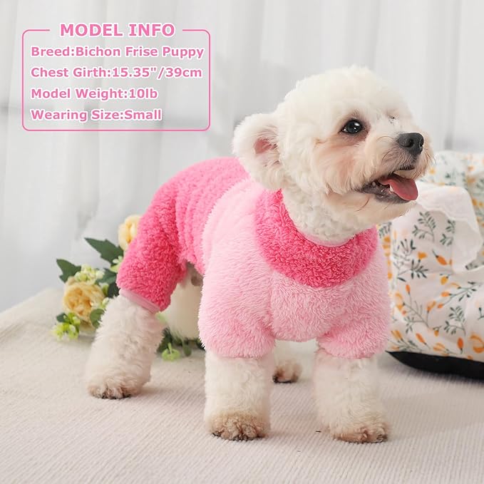 Turtleneck Dog Pajamas for Small Dogs Fleece Dog Sweater Warm Puppy Onesie Cute Dog Clothes Pjs Winter Outfits Pet Jumpsuits Cat Sweaters (Pink Strawberry, X-Small)