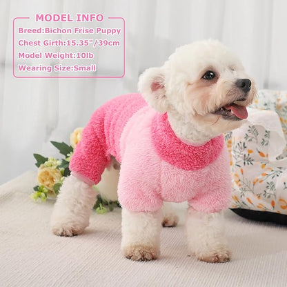 Turtleneck Dog Pajamas for Small Dogs Fleece Dog Sweater Warm Puppy Onesie Cute Dog Clothes Pjs Winter Outfits Pet Jumpsuits Cat Sweaters (Pink Strawberry, X-Small)