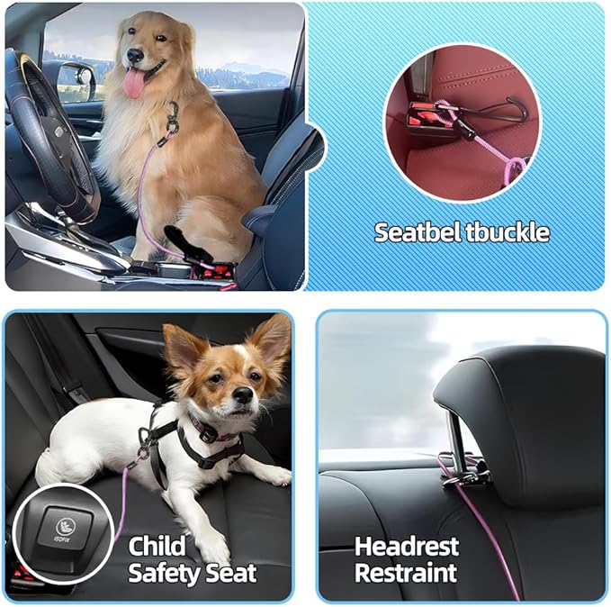 Dog Seat Belt 3-in-1 Dog seat Belt Harness for car,Chew Proof Dog Leash for Car Use,Dog Seatbelt,Steel Rope Dog car seat Belts with Clip Hook Latch & Buckle