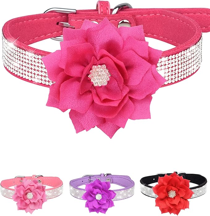 Rhinestone Dog Collar for Small Medium Dogs Red XS Dog Collar for Girl Female Dogs Flower Puppy Collar for Summer Spring Wedding Puppy Necklace Girl Dog Collar (Rose Red