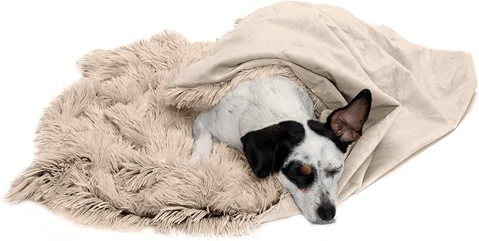 Furhaven Waterproof Throw Blanket for Dogs & Indoor Cats, Washable - Shaggy Plush Calming Long Faux Fur & Velvet Dog Blanket - Taupe, Medium