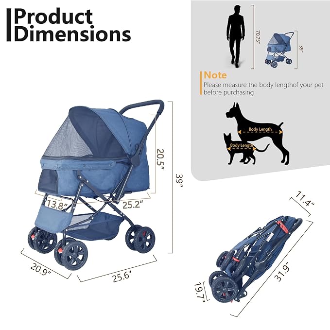 Reversible Handlebar Pet Stroller for Medium Dogs 360 Rotating 2 Security
