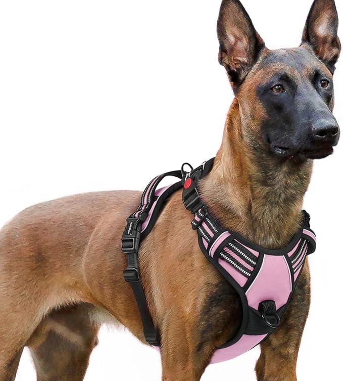 rabbitgoo Dog Harness for Large, No Pull Pet Harness with 3 Buckles, Adjustable Soft Padded Dog Vest with Instant Control Handle, Easy Walking Reflective Pet Vest for Extra Large Dogs, Pink, XL