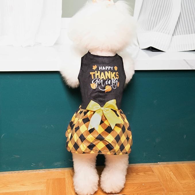 CuteBone Happy Thanksgiving Day Dog Dress Velvet CVA03XS-D