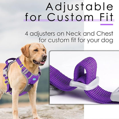 ThinkPet No Pull Harness Breathable Sport Harness with Handle-Dog Harnesses Reflective Adjustable for Medium Large Dogs,Back/Front Clip for Easy Control L Neon Purple