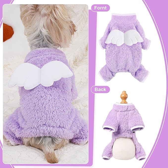Dog Pajamas Small Dog Sweaters - Winter Warm Dog Jumpsuit, Soft and Stretchy 4 Legged Fleece Dog Clothes for Small Dogs Girl Boy (Medium, Purple)