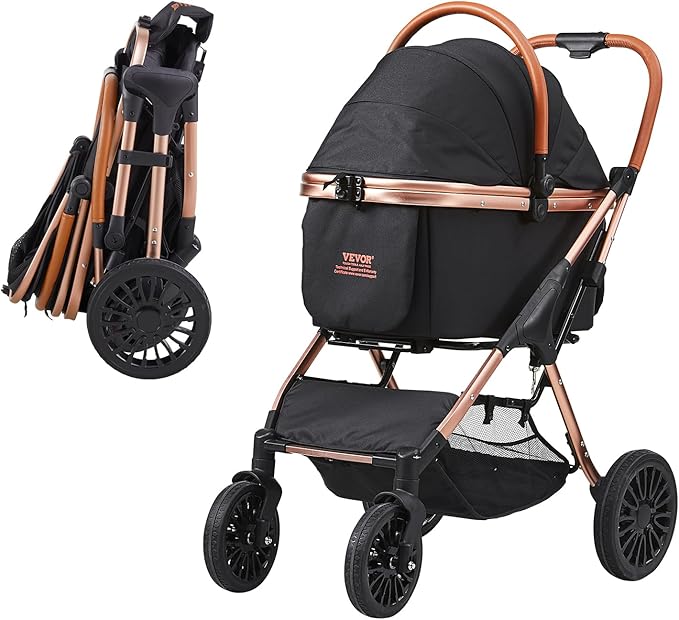 VEVOR 3 in 1 Large Pet Stroller for Dogs Cats Up to 66lbs 4 Wheels 2 Cats