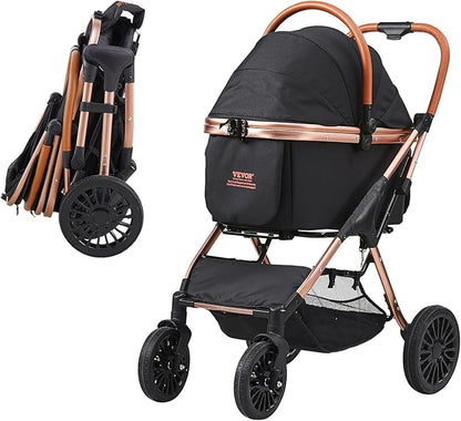 VEVOR 3 in 1 Large Pet Stroller for Dogs Cats Up to 66lbs 4 Wheels 2 Cats