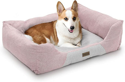 MoNiBloom 32"x26"x8" Dog Beds for Large Size Dogs Machine-Washable Linen-Like Fabric Pet Beds Warming Cozy Soft Bed for Dogs and Cat