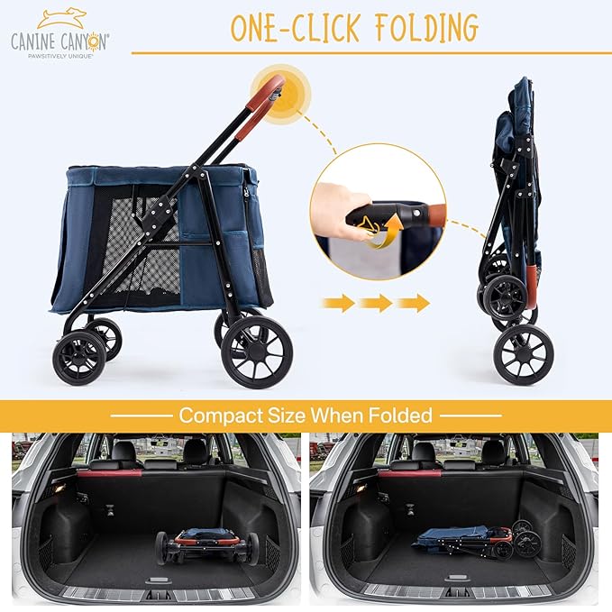 4 Wheels Pet Stroller for Small/Medium Dogs- One Button Fold 360° Swivel