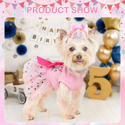 Dog Birthday Dress Birthday Hats Set Dog Clothes for Small Dogs Girl Puppy Birthday Princess Dresses Pet Cat Birthday Outfit (Birthday Dress Set