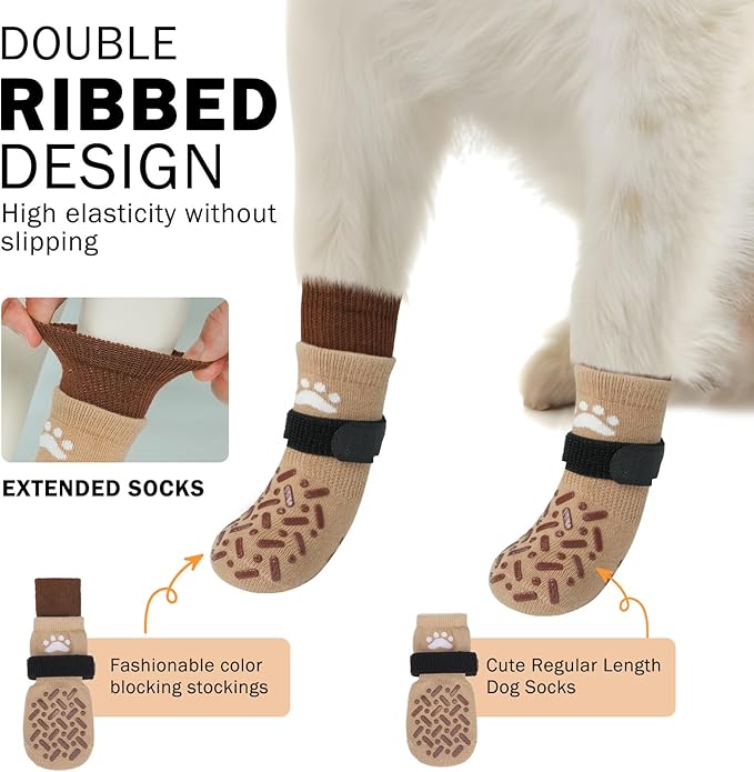 SCENEREAL Dog Socks to Prevent Licking Paws for Hot Pavement, Anti Slip Long Dog Grip Socks for Hardwood Floors, Dog Shoes Booties&Paw Protector for Small Medium Large Senior Dog, Pet Socks for Wounds