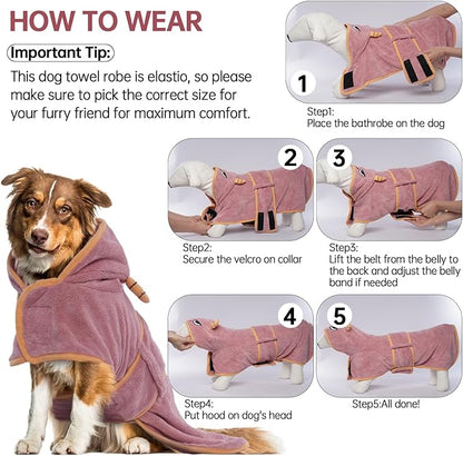 Dog Bathrobe Dog Drying Coat, Microfibre Material Fast Drying Super Absorbent Dog Bath Towel, Magic Sticker & Belly Strap, Dog Robes for After Bath Dog Bath Robe for Puppy Small Medium Large Dog Cat