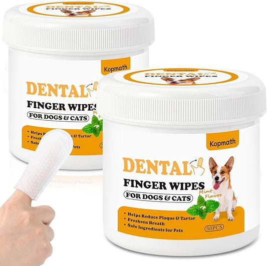 Dental Care Finger Wipes for Dogs & Cats, Reduces Plaque & Tartar, Freshens Breath, Pre-Soaked Pet Teeth Wipes, Easy to Use Disposable Oral Cleaning Pads,Mint Flavor,100pcs