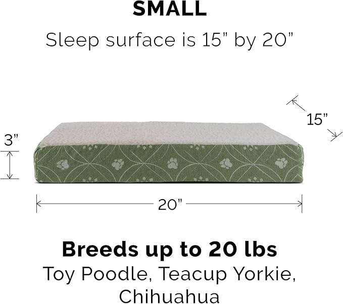 Furhaven Replacement Dog Bed Cover Sherpa & Flannel Paw Print Mattress, Machine Washable - Jade Green, Small