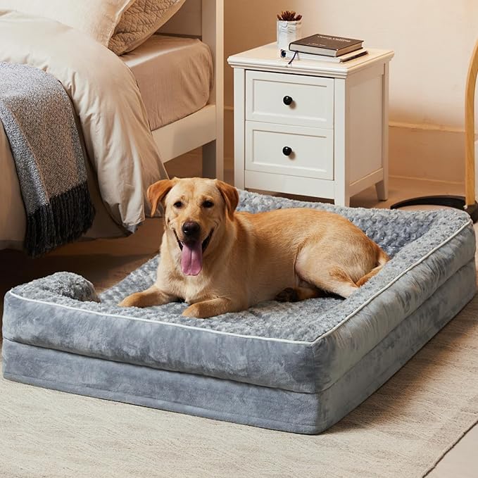 WNPETHOME Dog Beds for Large Dogs, Washable Dog Bed, Bolster Dog Sofa Bed with Waterproof Lining & Non-Skid Bottom, Orthopedic Egg Foam Dog Couch for Pet Sleeping, Pet Bed for Large Dogs