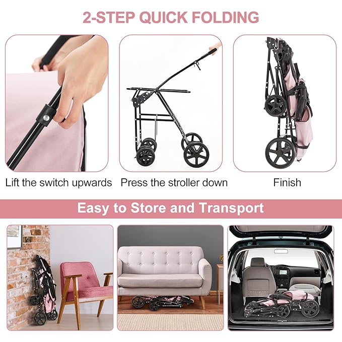 Double Pet Stroller for Dogs and Cats with 2 Detachable Carrier 4 Wheels,