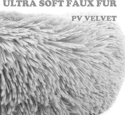 otoez Kitten Puppy Bed Small Round Dog Cat Beds Anti Anxiety Plush Pet Calming Donut Bed with Non-Slip Waterproof Bottom (19.7", Light