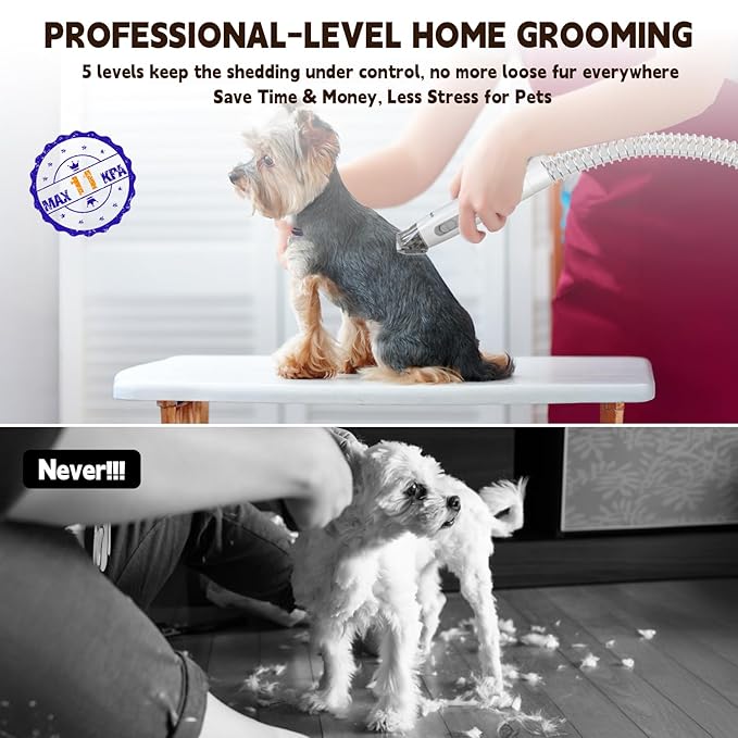 Dog Grooming Vacuum & Dog Grooming Kit, Dog Vacuum for Shedding Grooming with 2 L Capacity, Max 11 Kpa Dog Hair Vacuum with 15 Pet Grooming Tools, Pet Grooming Vacuum for Dogs/Cats/Home