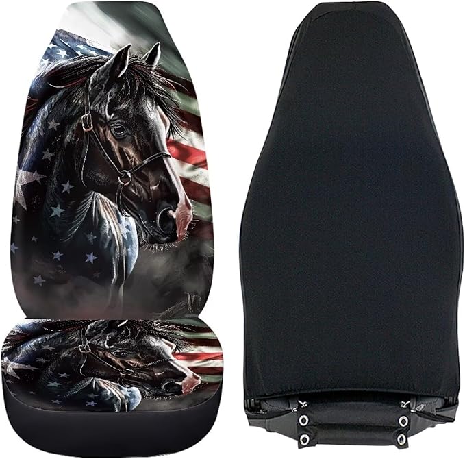 Horse American Flag Seat Covers Decorative Accessories for Cars Trucks SUV 2-Pack Car Seat Covers Car Accessories Auto Interior Covers for Truck Van SUV