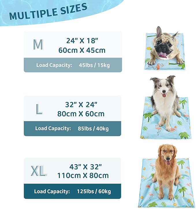 Norvy Pet Cooling Mat Pressure Activated Cooling Mat for Large Dogs 43'' × 32'' Summer Gel Cooling Pad for Kennels Dog Beds Portable Cooling Blanket Water Injection