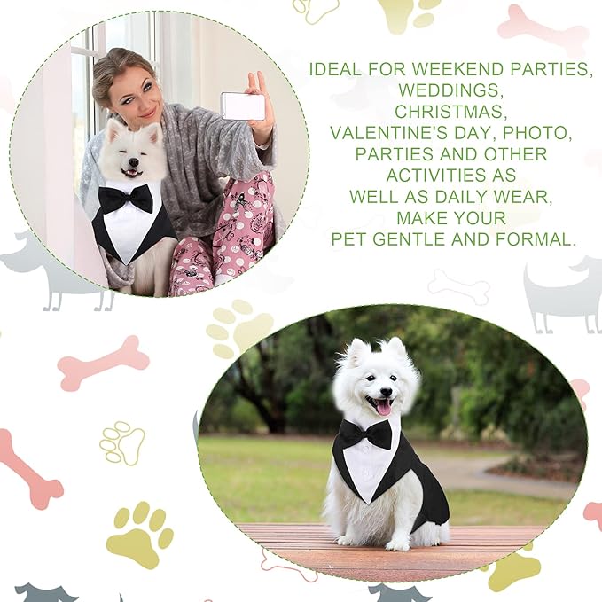 Dog Tuxedo and Bandana Set Dogs Formal Tuxedo PET Wedding Party Suit Wedding Bow Tie Shirt for Wedding Christmas Birthday Costumes (Cute Style,Small)