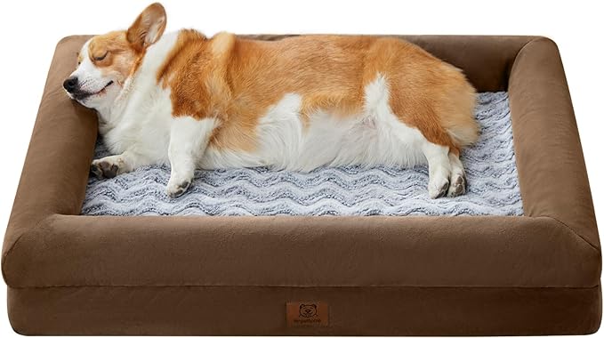 WNPETHOME Washable Dog Bed Small Size Dog, Medium Waterproof Dog Couch with Removable Washable Cover & Anti-Slip Bottom, Small Dog Crate Bed with Sides(Brown)