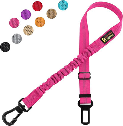 Plutus Pet Dog Seat Belt for Car, Adjustable Dog Car Harness with Carabiner Clip, Reflective Safety Dog Seatbelt Leash with Elastic Bungee, Hot Pink