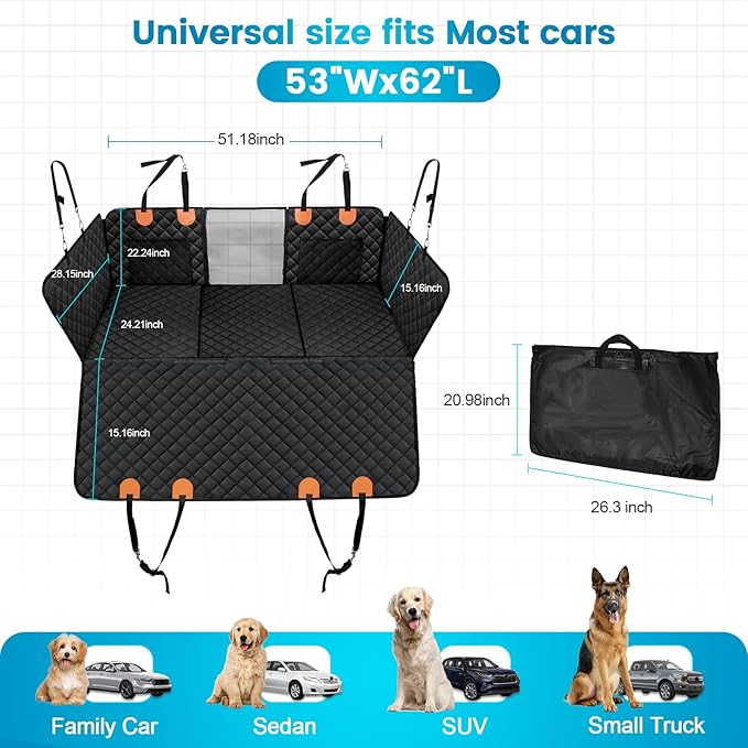 KMF Dog Car Seat Cover for Pets Waterproof Seat Cover，Back Seat Extender 600D，Non-Inflatable Multi-Use