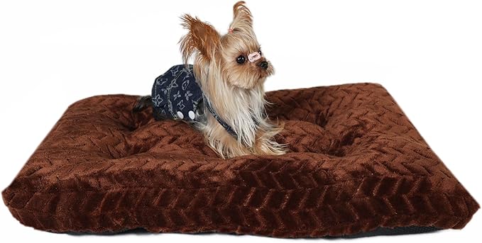 24 Inch Dog Bed Dog Bed for Crate Washable Dog Mats for Sleeping,Up to 25 lbs Soft and Fluffy Small Dog Bed for Crate Tire Printing Dark Brown S