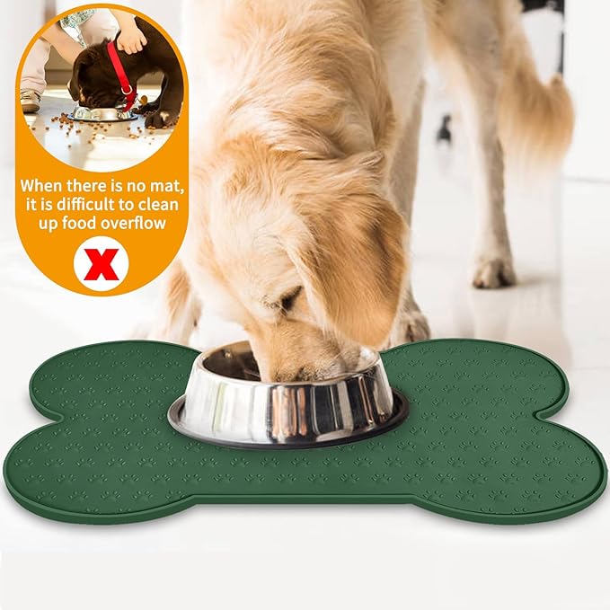 Dog Food Mat Anti-Slip Silicone Dog Bowl Mat Thicker Pet Placemat Waterproof Cat Feeder Pad with Raised Edge Puppy Kitten Feeding Mats Suitable Small Medium-Sized Dogs Cats Eating Tray