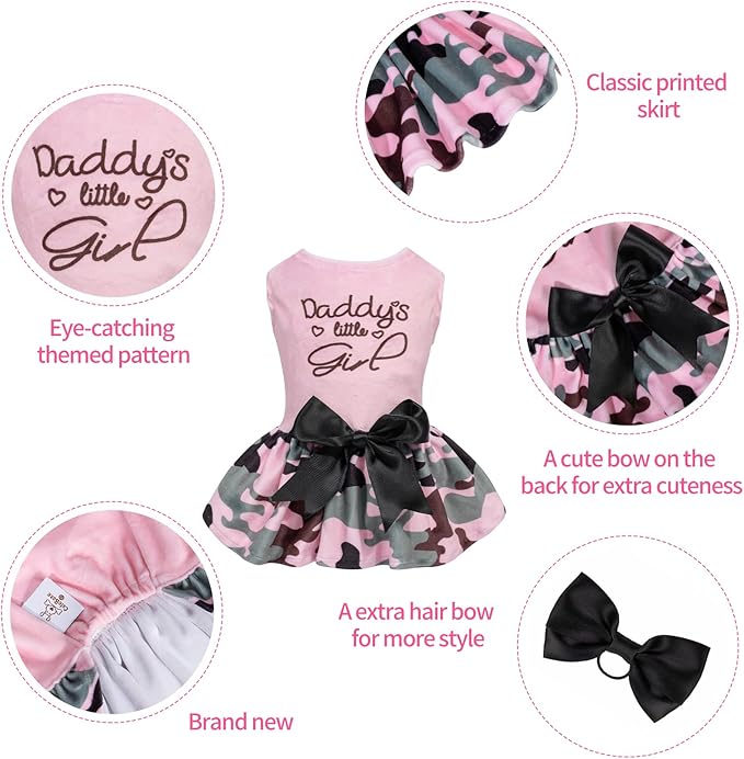 CuteBone Daddy's Little Girl Dog Dress for Small Dogs Pink Skirt Puppy Velvet Dresses Dog Clothes CVA21XXS-D