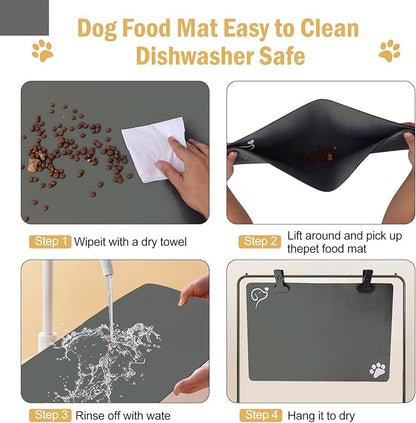 Absorbent Dog Bowl Mat for Food and Water- Quick Dry Dog Feeding Mat Anti-Slip & Waterproof Rubber Backing- Easy Clean Pet Mats for Sloppy Drinkers