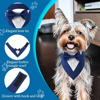 Dog Wedding Bandana, Formal Dog Tuxedo Adjustable Pet Collar with Bow, Small, Medium and Large Dog Wedding Clothing, Birthday Gifts for Dogs (Medium, Blue)