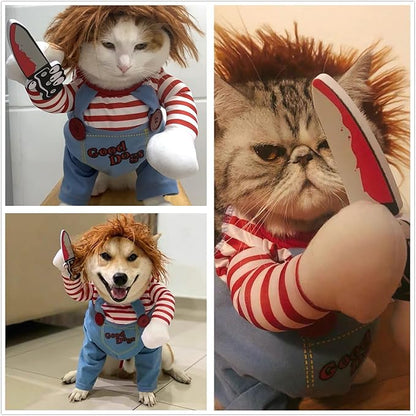 Pet Deadly Doll Dog Costume, Chucky Dog Cosplay Funny Costume Halloween Christmas Dog Clothes Party Costume for Small Medium Large Dogs (L: Chest Circumference 27"-35")