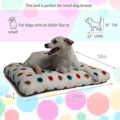 24 Inch Dog Crate Pad - Comfortable and Cozy 18x24 Dog Bed for Crate, Washable and Non-Slip Dog Beds for Small, White with Colorful Dots