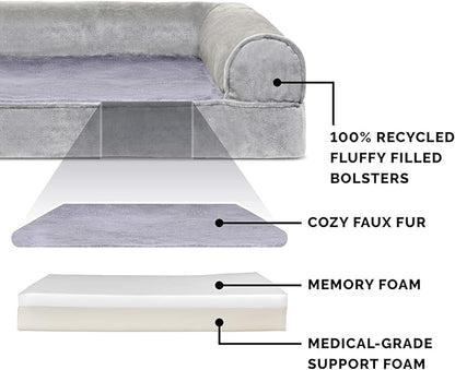 Furhaven Memory Foam Dog Bed for Medium/Small Dogs w/ Removable Bolsters & Washable Cover 35 lbs