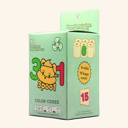 Color-Coded Dog Poop Bags 90 bags (6 rolls)