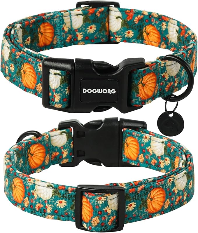 DOGWONG Fall Dog Collar, Pumpkin Dog Collar Adjustable Soft Natural Fabric Pet Dog Collar Cute Holiday Puppy Necklace for Small Medium Large Dog