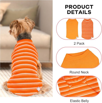 KYEESE 2Pack Waffle Dog Shirts for Small Dogs Stretchy Dog T-Shirts Lightweight Dog Tank Top Sleeveless Striped Dog Shirt Vest Breathable Cat Shirt
