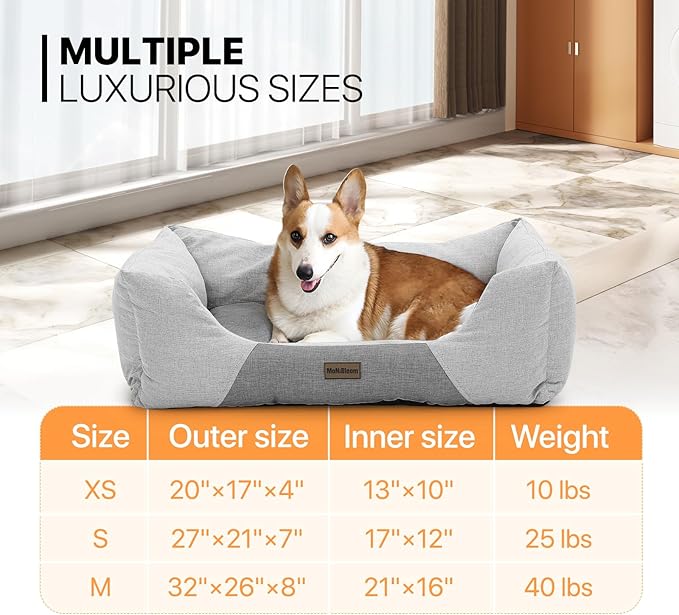 MoNiBloom 32"x26"x8" Dog Beds for Large Size Dogs Machine-Washable Linen-Like Fabric Pet Beds Warming Cozy Soft Bed for Dogs and Cat