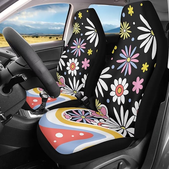 UNICEU Hippie Flower Car Seat Covers Universal 2